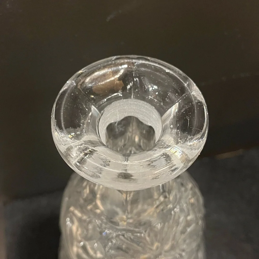 Vintage Cut Crystal Decanter with Stopper Etched Floral Design